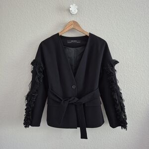 Zara Black Blazer with Ruffle Detail Size S